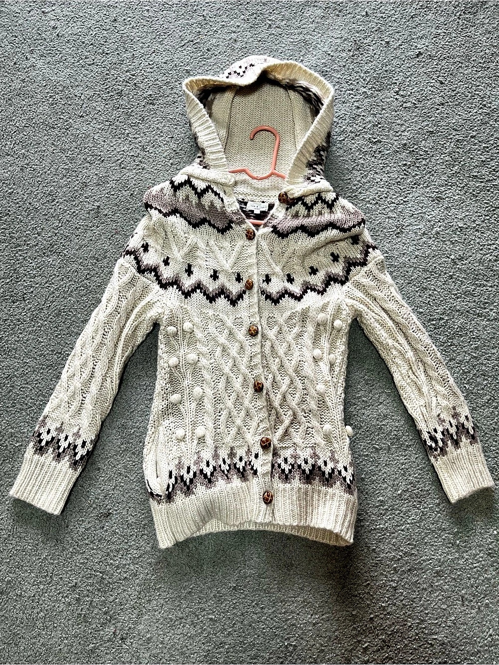 Women’s Tea & Cup Hooded Geometric Cardigan Size Medium
